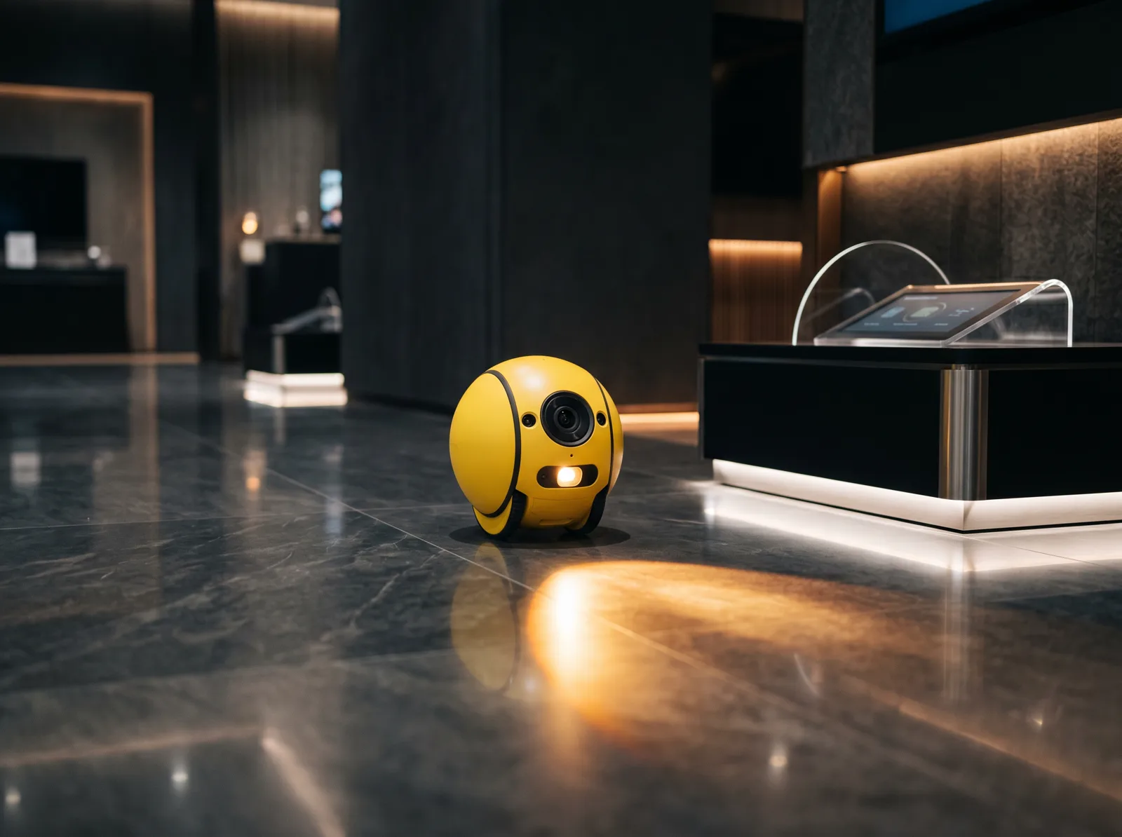 Samsung Ballie displayed in the Domomata showroom (visualization)